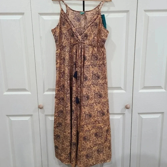 NWT Aller Simplement‎ Women's One Size Maxi Dress Brown Orange Paisley Print - Picture 3 of 8